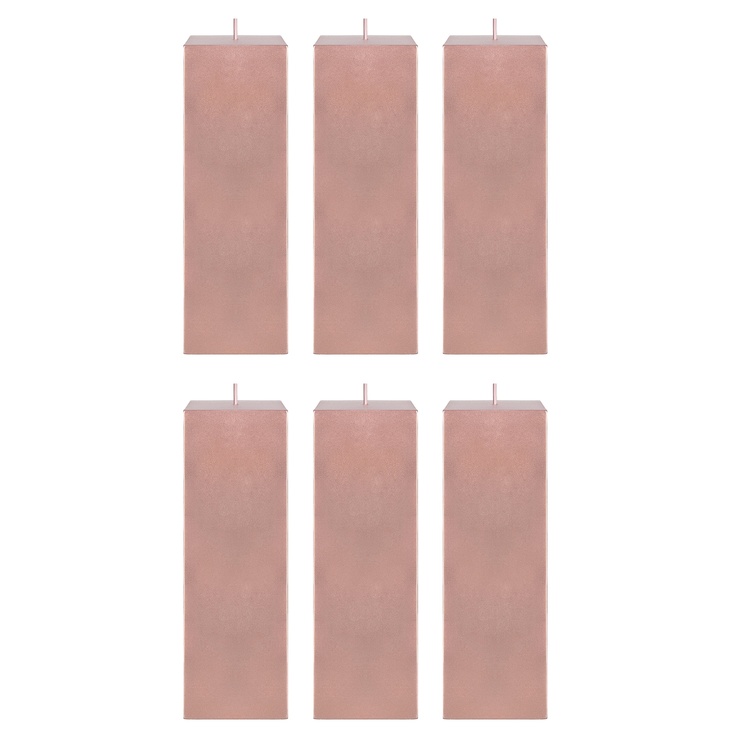 Mega Candles 6 pcs Unscented Rose Gold Square Pillar Candle, Hand Poured Premium Wax Candles 3 Inch x 9 Inch, Home Décor, Wedding Receptions, Baby Showers, Birthdays, Celebrations, Party Favors & More