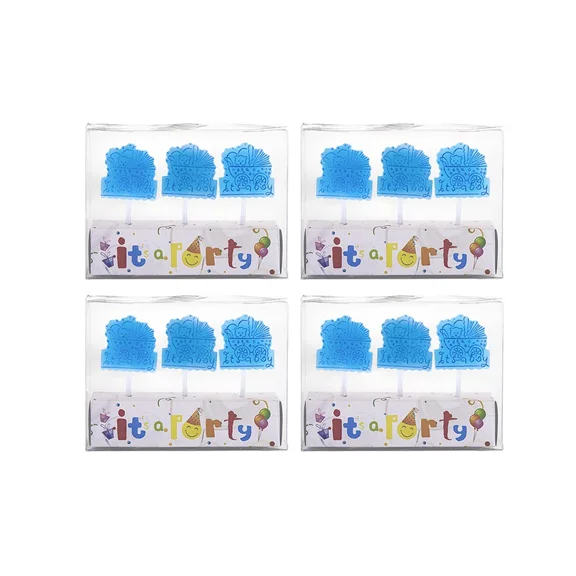 Mega Candles - Baby Boy Carriage Party Pick Candles - Blue, Set Of 12