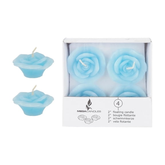 Mega Candles - Unscented 2 Floating Flower Candles - Light Blue, Set Of 4