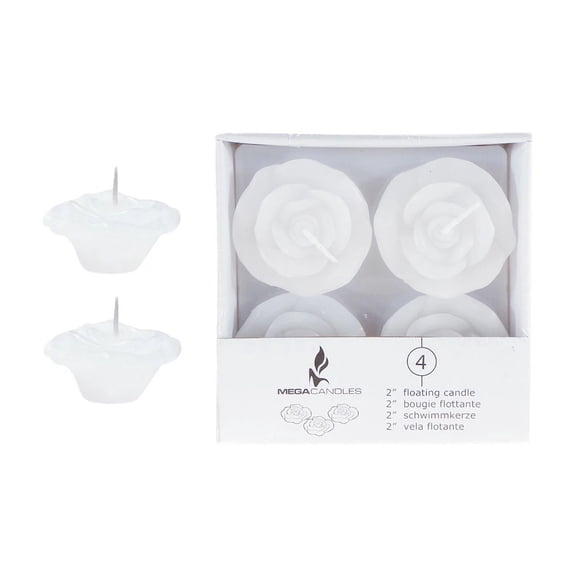 Mega Candles - Unscented 2 Floating Flower Candles - White, Set Of 4