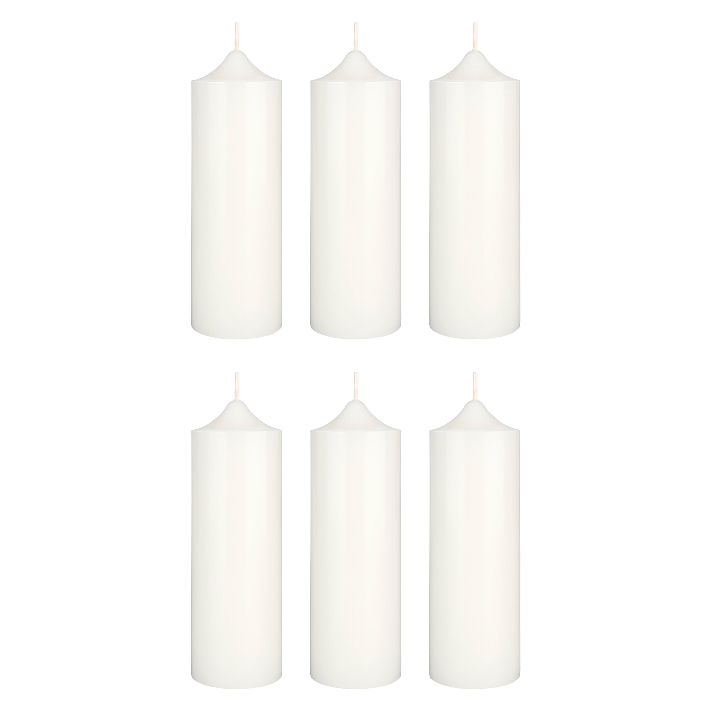Mega Candles Unscented 2-Wick 2" x 6" Round Pillar Candle, White, 6 Pieces