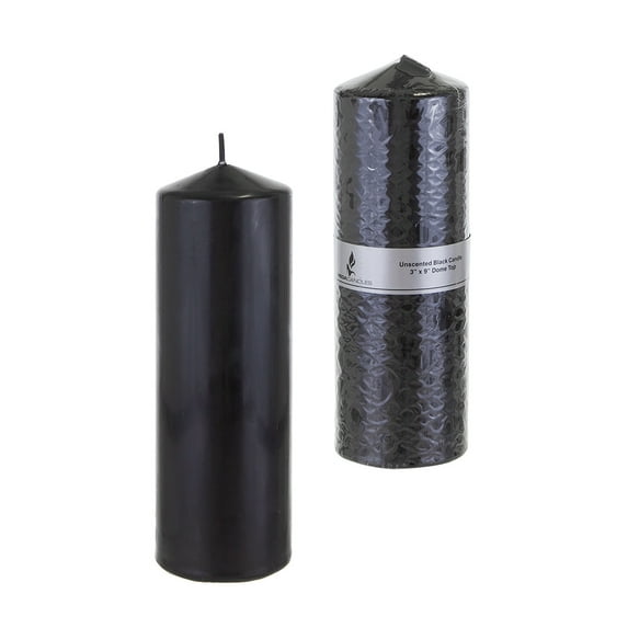 Mega Candles - Unscented 3 Inch x 9 Inch Dome Top Pressed Pillar Candle - Black