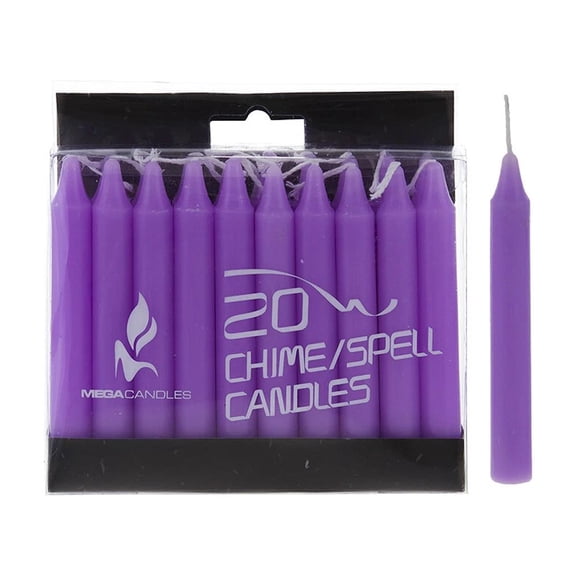 Mega Candles - Unscented 4 Chime / Spell Taper Candles - Lavender, Set Of 20