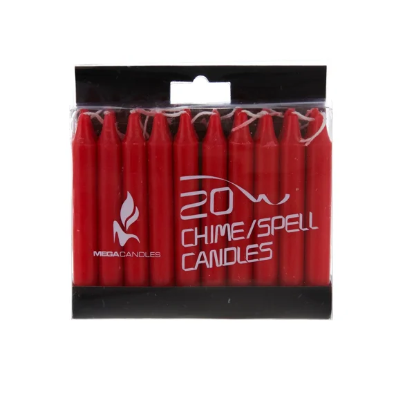 Mega Candles - Unscented 4" Chime / Spell Taper Candles - Red, Set Of 20