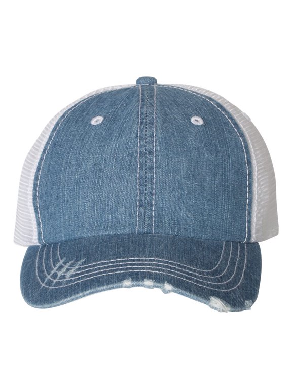 Herringbone Unstructured Contrast Stitch Trucker Cap