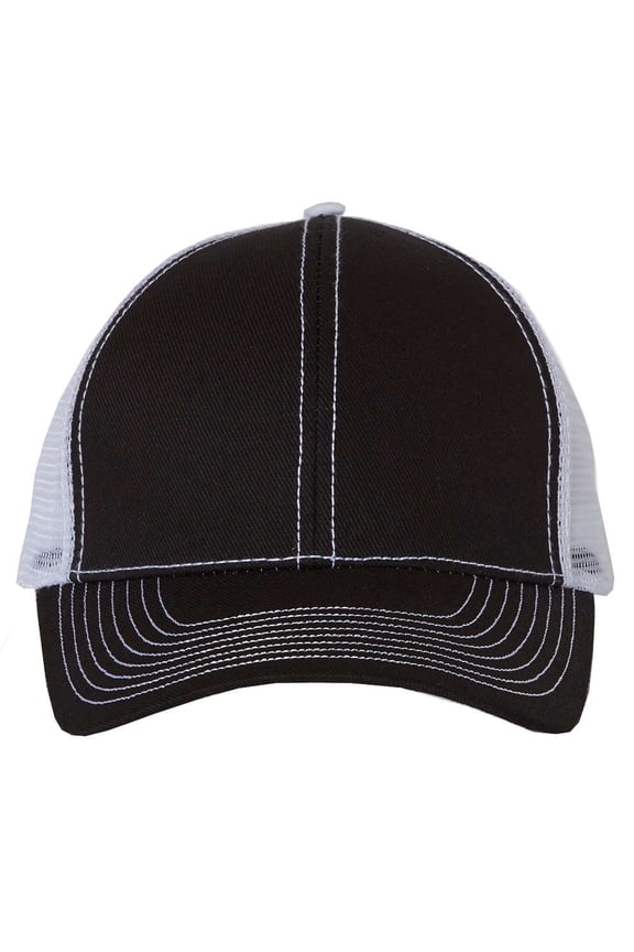 - Twill-Front Trucker Cap - 7641 - Black/ White - Size: Adjustable