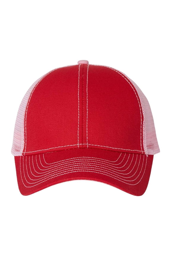 - Twill-Front Trucker Cap - 7641 - Red/ Pink - Size: Adjustable