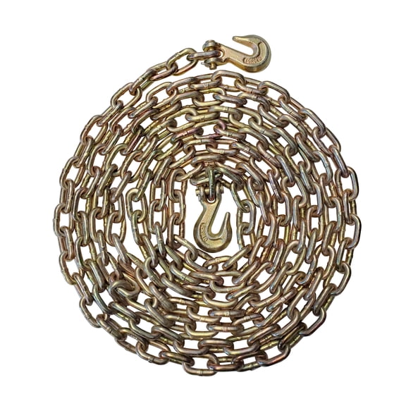 Mega Cargo Control 1 Pack G70 3/8" x 20' Tow Chain Transportation Binder Chain with Grab Hook for Flatbed Truck Trailer Farm Tie Down 6600 lbs WLL