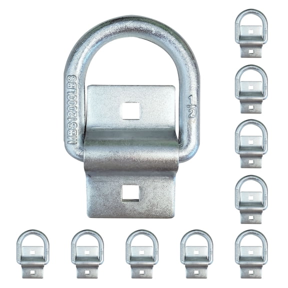 Mega Cargo Control 10 Pack 1/2" Bolt-On D-Ring Strap Cargo Flatbed Truck Trailer Tie Down Rope Chain D Ring WLL: 4,000 lbs