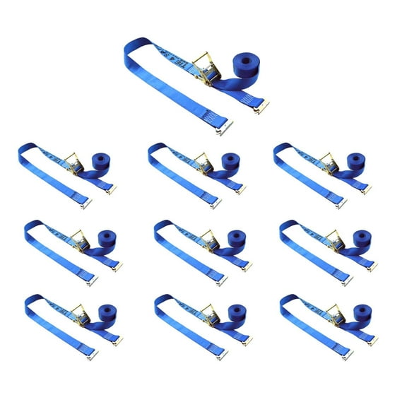Mega Cargo Control 10 Pack 2" x 20' E-Track Ratchet Tie Down Strap with E-Track Spring Fittings for Truck Trailer Enclosed Cargo Van WLL: 1000 lbs