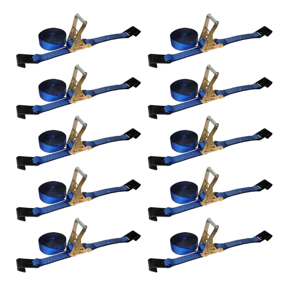 Mega Cargo Control 10 Pack Heavy Duty 2" x 30' Ratchet Tie Down Strap W/ Flat Hook WLL: 3333 lbs Blue