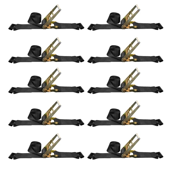 Mega Cargo Control 10-pack Ratchet Strap 4" x 30' Flatbed Trailers, Truck Tie Down with Flat Hook, 5400 lbs Wll, Black