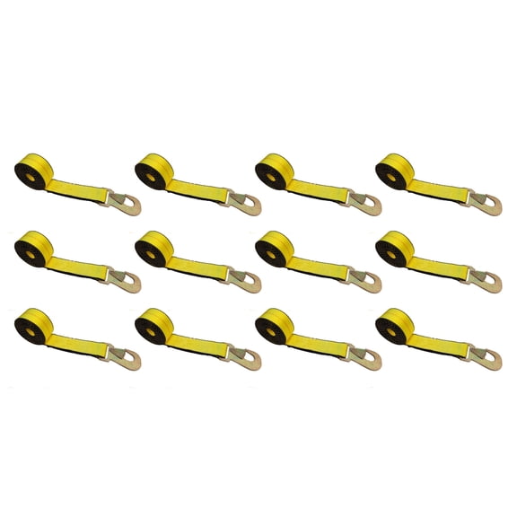 Mega Cargo Control 12-pack 2" x 10' Wheel Lift Lasso Towing Straps with Snap Hooks, 5,000 lbs Wll, Yellow
