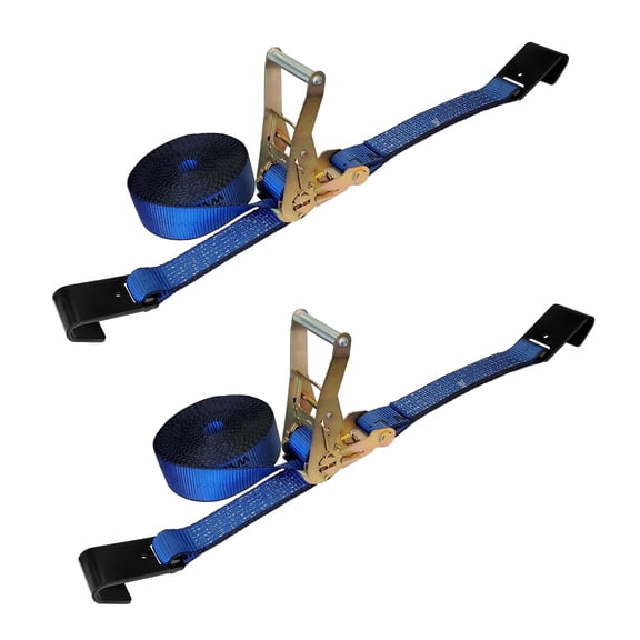 Mega Cargo Control USA 2-pack Heavy Duty 2" x 30' Ratchet Strap Flat Hook Flatbed Truck Farm Tie Down, 3333 lbs Wll, Blue