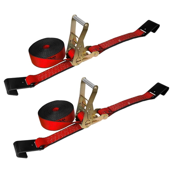 Mega Cargo Control 2 Pack Heavy Duty 2" x 30' Ratchet Tie Down Strap W/ Flat Hook WLL: 3333 lbs Red