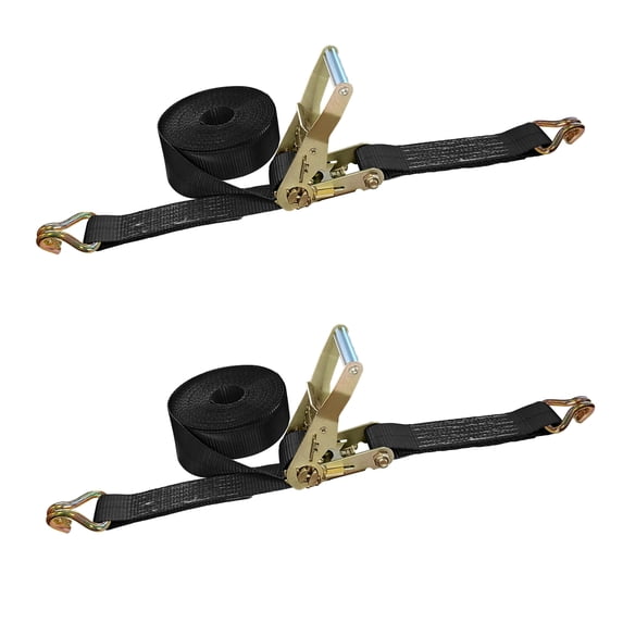 Mega Cargo Control 2 Pack Heavy Duty 2" x 30' Ratchet Tie Down Strap W/ Wire J Hook WLL: 3333 lbs Black