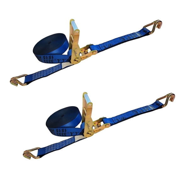 Mega Cargo Control 2 Pack Heavy Duty 2" x 30' Ratchet Tie Down Strap W/ Wire J Hook WLL: 3333 lbs Blue