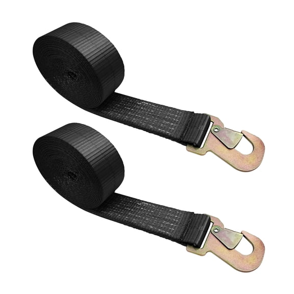 Mega Cargo Control 2" Wheel Lift Snap Hook Lasso Towing Straps - 5,000 LBS Max Strength, Black Auto Tie Down for Wheel Lift, Trailer, Tow Truck - (2 Pack)
