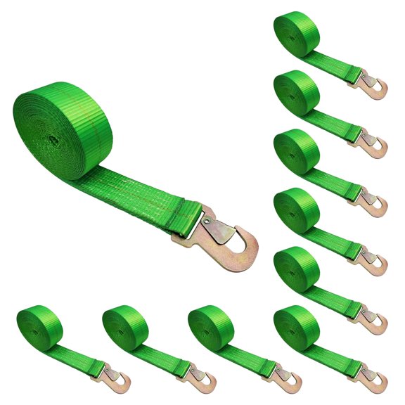 Mega Cargo Control 10-pack 2" x 10' Wheel Lift Lasso Towing Straps with Snap Hooks, 5,000 lbs Wll, Green