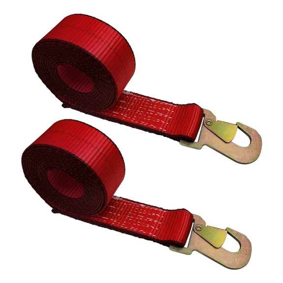 Mega Cargo Control 2" Wheel Lift Snap Hook Lasso Towing Straps - 5,000 LBS Max Strength, Red Auto Tie Down for Wheel Lift, Trailer, Tow Truck - (2 Pack)