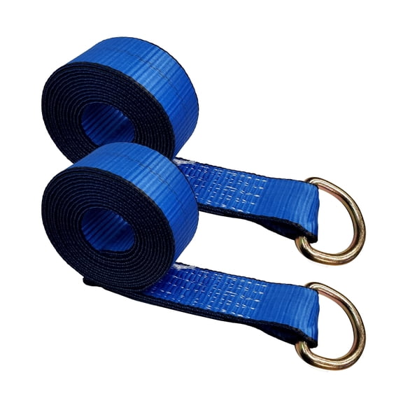 Mega Cargo Control 2" x 10' D Ring Lasso Straps - Heavy Duty Wheel Lift Towing Straps for Auto Hauling, Car Carriers, Flatbeds, Wrecker (Blue, 2 Pack)