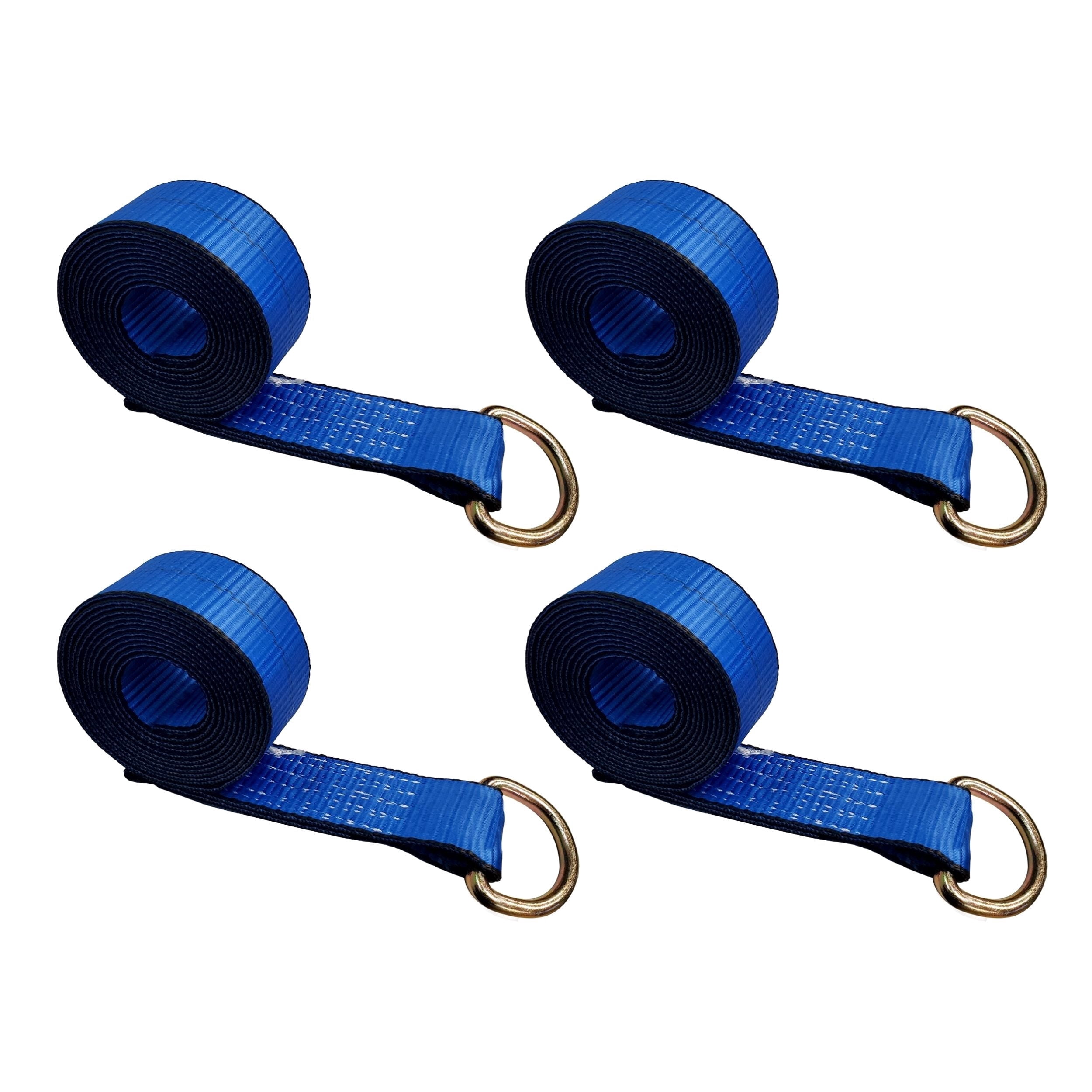 Mega Cargo Control 2" x 10' D Ring Lasso Straps - Heavy Duty Wheel Lift Towing Straps for Auto Hauling, Car Carriers, Flatbeds, Wrecker (Blue, 4 Pack)