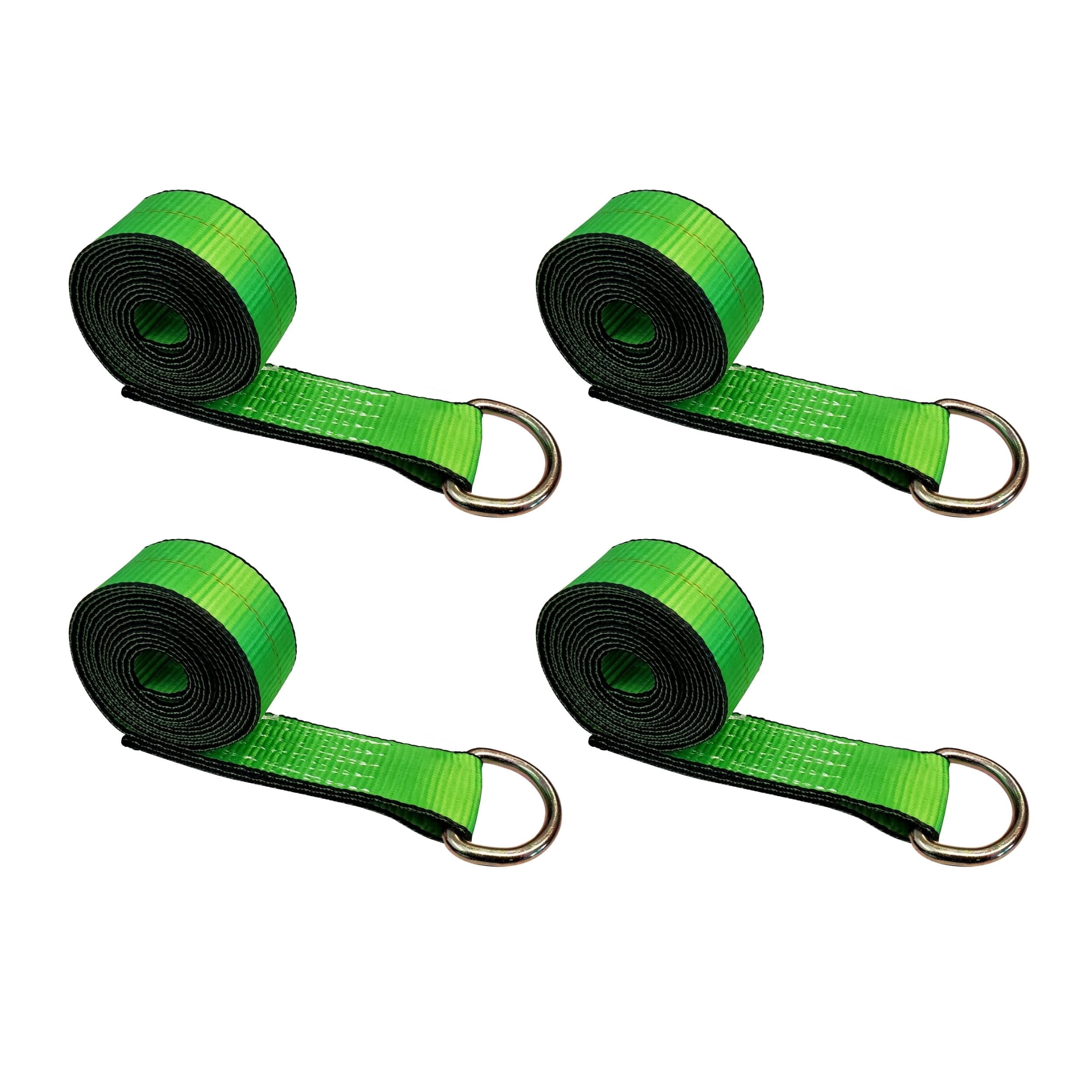 Mega Cargo Control 2" x 10' D Ring Lasso Straps - Heavy Duty Wheel Lift Towing Straps for Auto Hauling, Car Carriers, Flatbeds, Wrecker (Green, 4 Pack)