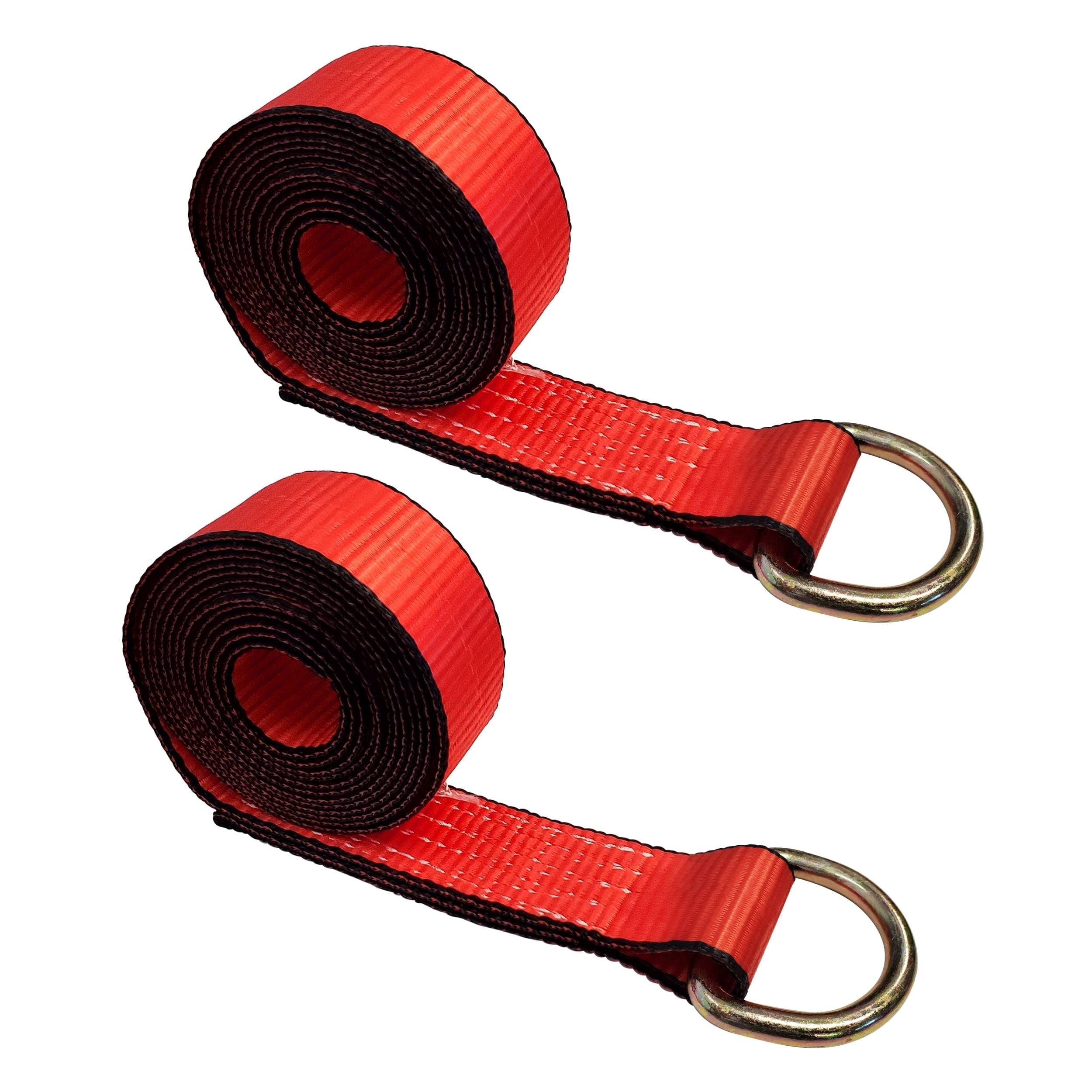 Mega Cargo Control 2" x 10' D Ring Lasso Straps - Heavy Duty Wheel Lift Towing Straps for Auto Hauling, Car Carriers, Flatbeds, Wrecker (Red, 2 Pack)