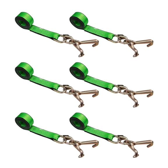 Mega Cargo Control 6-pack Heavy Duty G70 2" x 10' Towing Strap TJ Cluster Hook for Trailer Wrecker, 3333 lbs Wll, Green