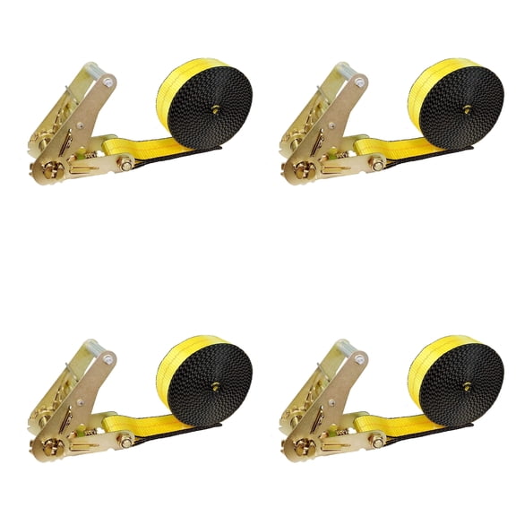 Mega Cargo Control 2" x 20' Heavy Duty Motorcycle Tie Down Straps, Endless Ratchet Lashing Straps, 3,333 lbs WLL, Yellow, 2 Pack