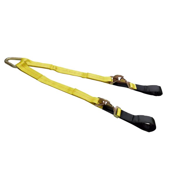 Mega Cargo Control 2" x 4' V-Bridle Straps with Snap Hooks & Axle Strap - Low Profile V-Assembly Tie Downs for UTV ATV Truck Car Tractor SUV