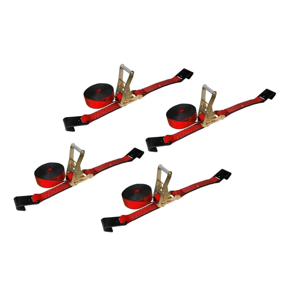 Mega Cargo Control 2"x 60' Ratchet Tie-Down Strap with Black Flat Hook, Red , 4-pack