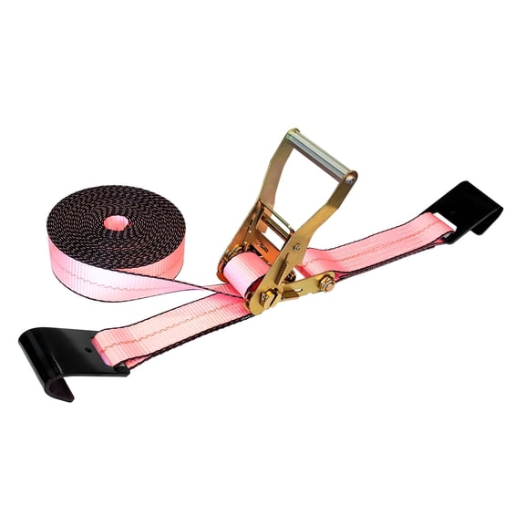 Mega Cargo Control 2"x40' Ratchet Tie-Down Strap with Black Flat Hook, Pink, 1-pack