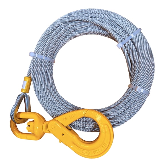 Mega Cargo Control 3/8" x 50 Ft Steel Core Winch Cable with Self Locking Swivel Hook – Wrecker Tow Wire Rope