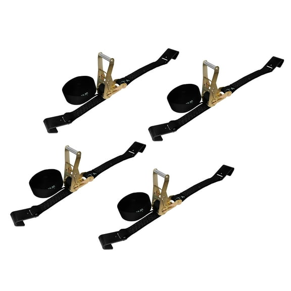 Mega Cargo Control 4 Pack Heavy Duty 2" x 30' Ratchet Tie Down Strap W/ Flat Hook WLL: 3333 lbs Black