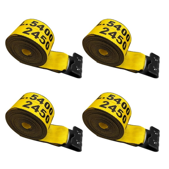 Mega Cargo Control 4 Pack Heavy Duty 4" x 30' Winch Tie Down Strap W/ Flat Hook WLL: 5400 lbs Yellow