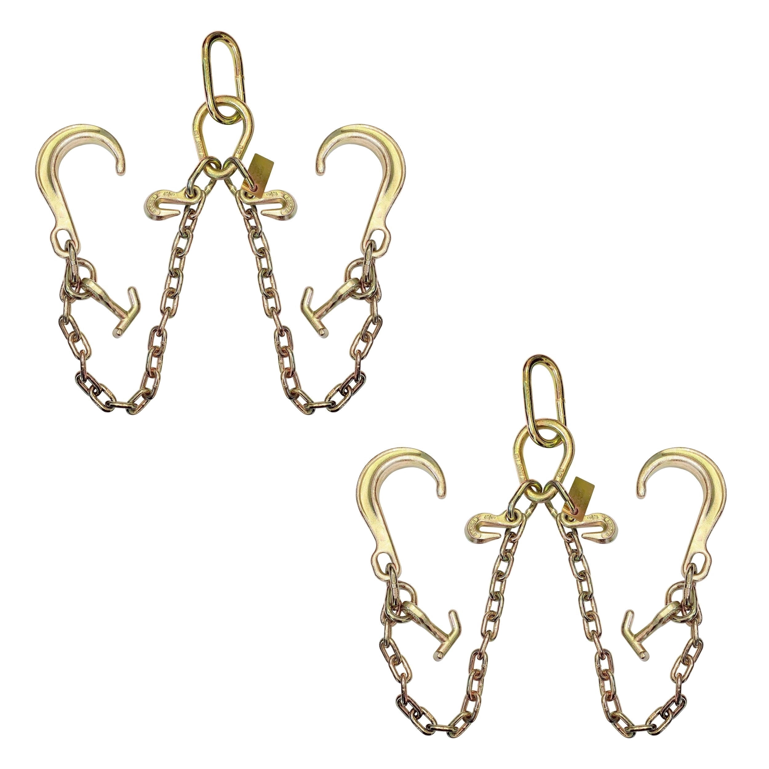 Mega Cargo Control 5/16" x 2FT G70 J Hook V-Chain Bridle Tow Hooks, 8" J Hook Shank, TJ Hook & Grab Hooks - 4700 LBS WLL, 2 Set