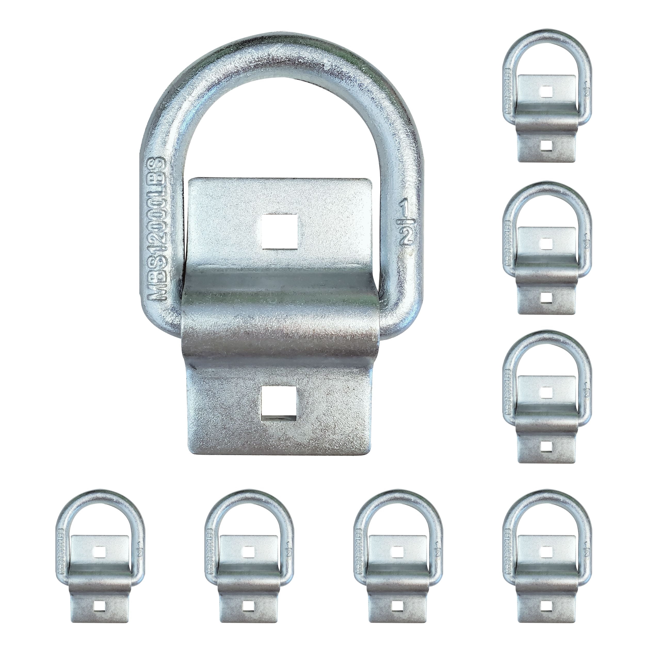 Mega Cargo Control 8 Pack 1/2" Bolt-On D-Ring Strap Cargo Flatbed Truck Trailer Tie Down Rope Chain D Ring WLL: 4,000 lbs