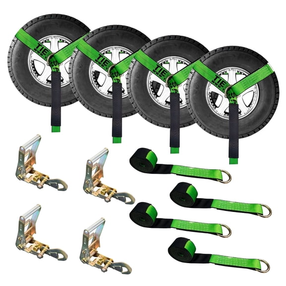 Mega Cargo Control Adjustable Car Tie Downs O-Ring With Ratchet Snap Hooks, 4 Pack, Black