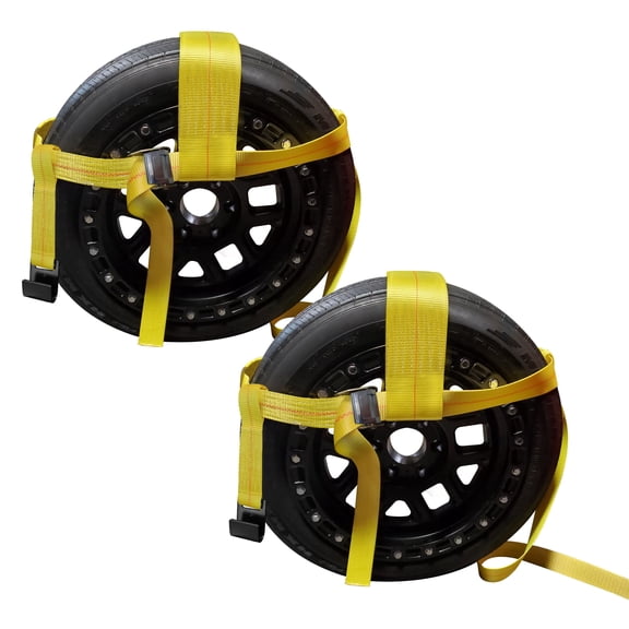 Mega Cargo Control Adjustable Tow Dolly Strap, 4 Inch Top Strap with Flat Hooks, 833 Pount Working Load Limit - 2 Pack, Yellow