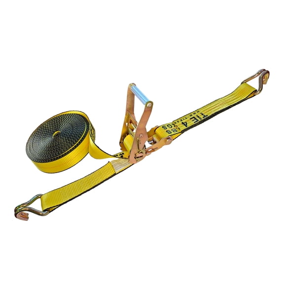 Mega Cargo Control Heavy Duty J Hook Ratchet Straps - 2" x 50' Yellow Tie Downs, 1 Pack