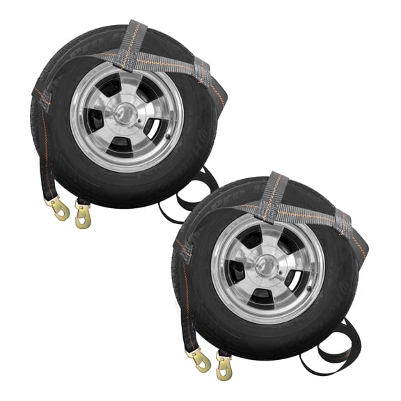 Mega Cargo Control Snap Hooks Tow Dolly Basket Straps - Fits Wheels 15" - 19" Tires – 2 Pack Basket Tie Downs for Auto Transport (Black)