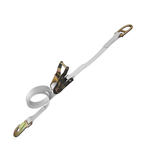 Mega Cargo Control USA 1-pack 1" x 10 Tent Ratchet Strap With Snap Hook & Double Bar D-Ring, 833 lbs Wll, White