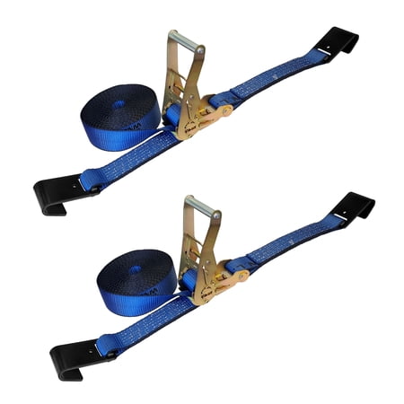 Mega Cargo Control USA 2 pack Heavy Duty 2" x 50' Ratchet Strap Flat Hook Flatbed Truck Farm Tie Down, 3333 lbs Wll, Blue