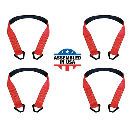 Mega Cargo Control USA 2” x 18” Off-Road Axle Tie-Down Straps (4-Pack) - WLL: 3333 lbs - Red