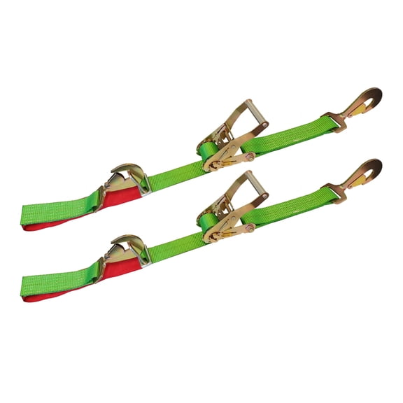 Mega Cargo Control USA 2-pack Ratchet Straps, 2" x 8' Axle Tie-Down Straps, 3333 lbs Wll, Green
