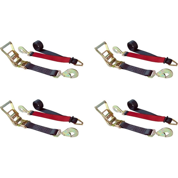 Mega Cargo Control USA 2" x 8' Axle Ratchet Strap W/ Snap Hook - (4-Pack) - WLL: 3333 lbs