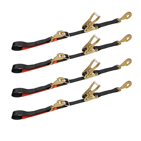 Mega Cargo Control USA 4-pack Ratchet Straps, 2" x 8' Axle Tie-Down Straps, 3333 lbs Wll, Black