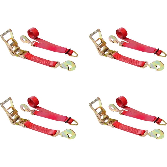 Mega Cargo Control USA 2" x 8' Axle Ratchet Strap W/ Snap Hook - (4-Pack) - WLL: 3333 lbs