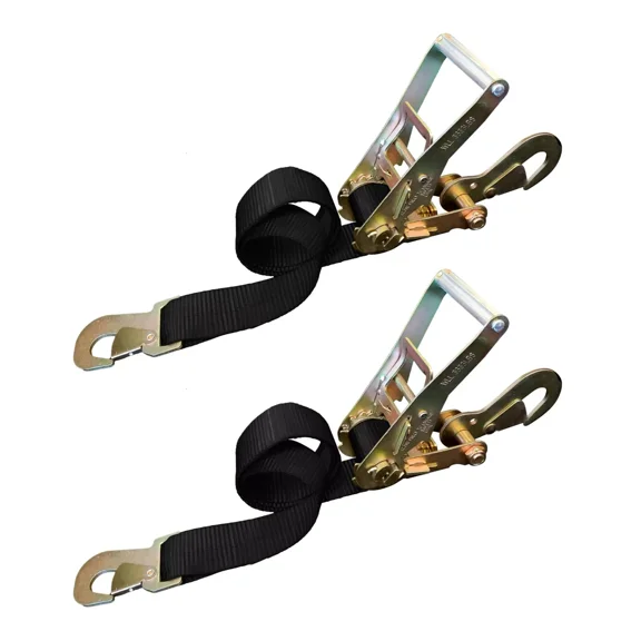 Mega Cargo Control 2 in x 8 ft Off-Road Ratchet Strap with Snap Hook, Black, 2-Pack
